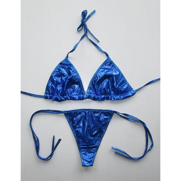 Blue Metallic String Thong Tanga Bikini - NEW - Picture 1 of 5